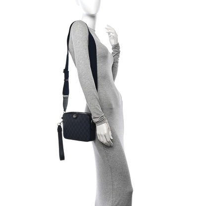Gucci GG Supreme Monogram Textured Dollar Calfskin Web Ophidia Wristlet Shoulder Bag Black Blue 2 of 12