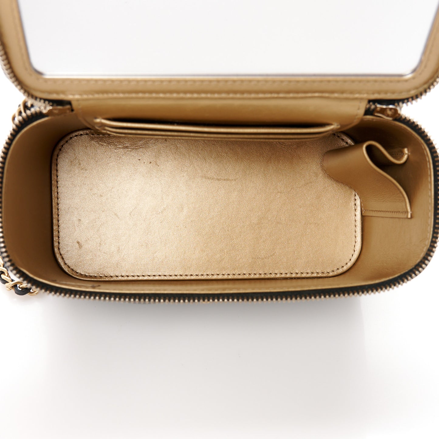 Lambskin Quilted Pearl Crush Small Vanity Case With Chain Black