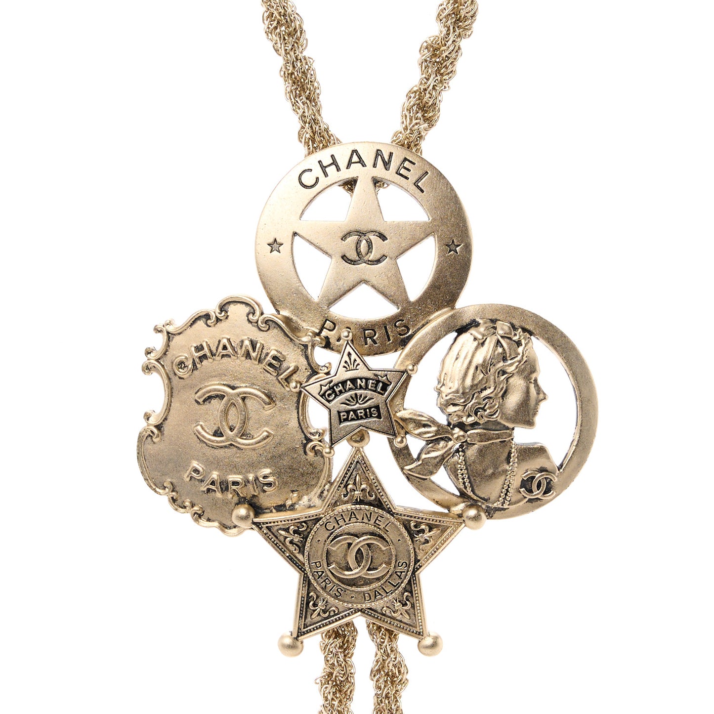 Metal Paris Dallas CC Sheriff Badge Star Bolo Necklace Gold