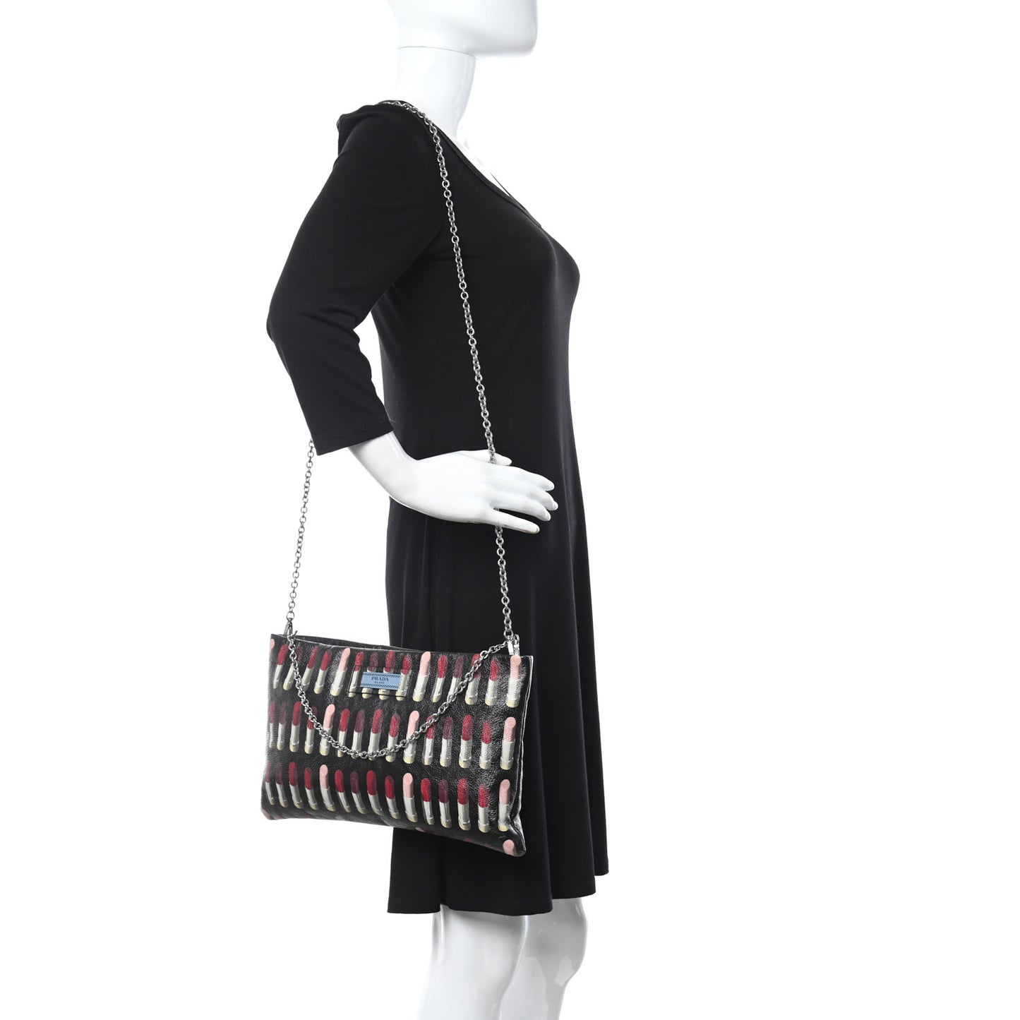 Glace Calfskin Lipstick Print Chain Crossbody Black