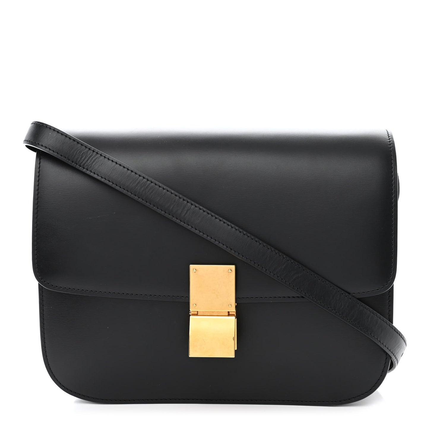 Box Calfskin Medium Classic Box Flap Bag Black