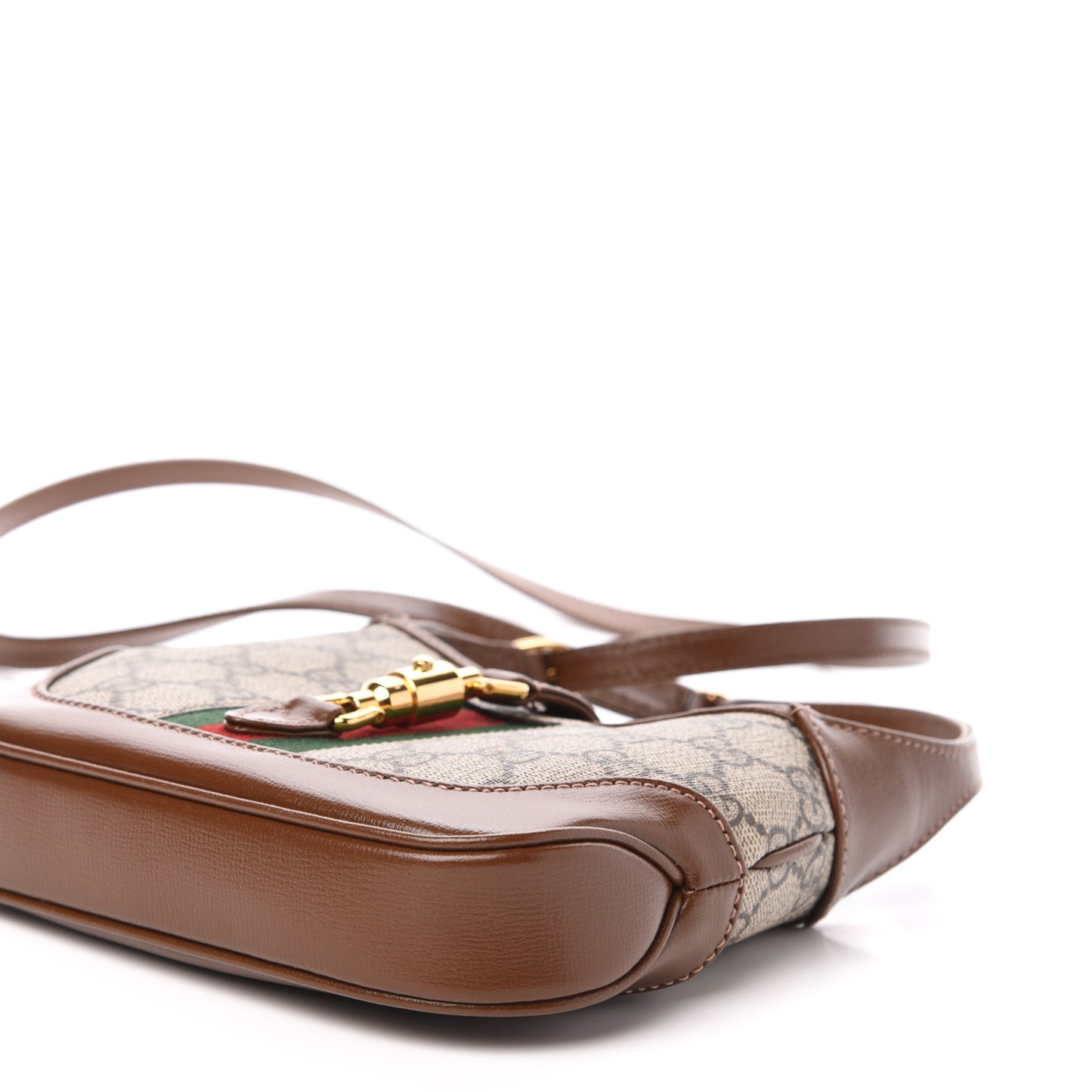 GG Supreme Monogram Azalea Calfskin Web Mini Jackie 1961 Hobo Beige Ebony Brown Sugar