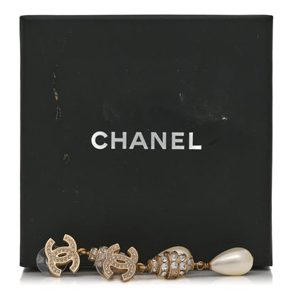 Chanel Crystal Pearl CC Drop Earrings Gold 5 of 5