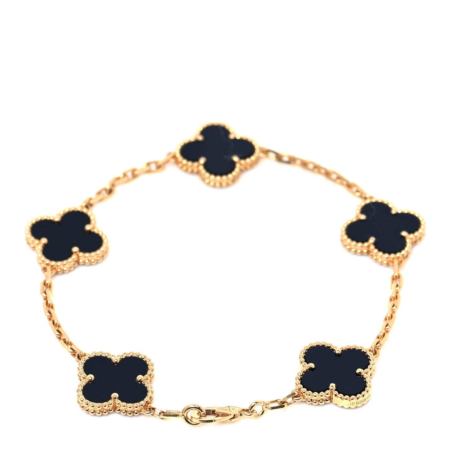 18K Yellow Gold Black Onyx 5 Motifs Vintage Alhambra Bracelet