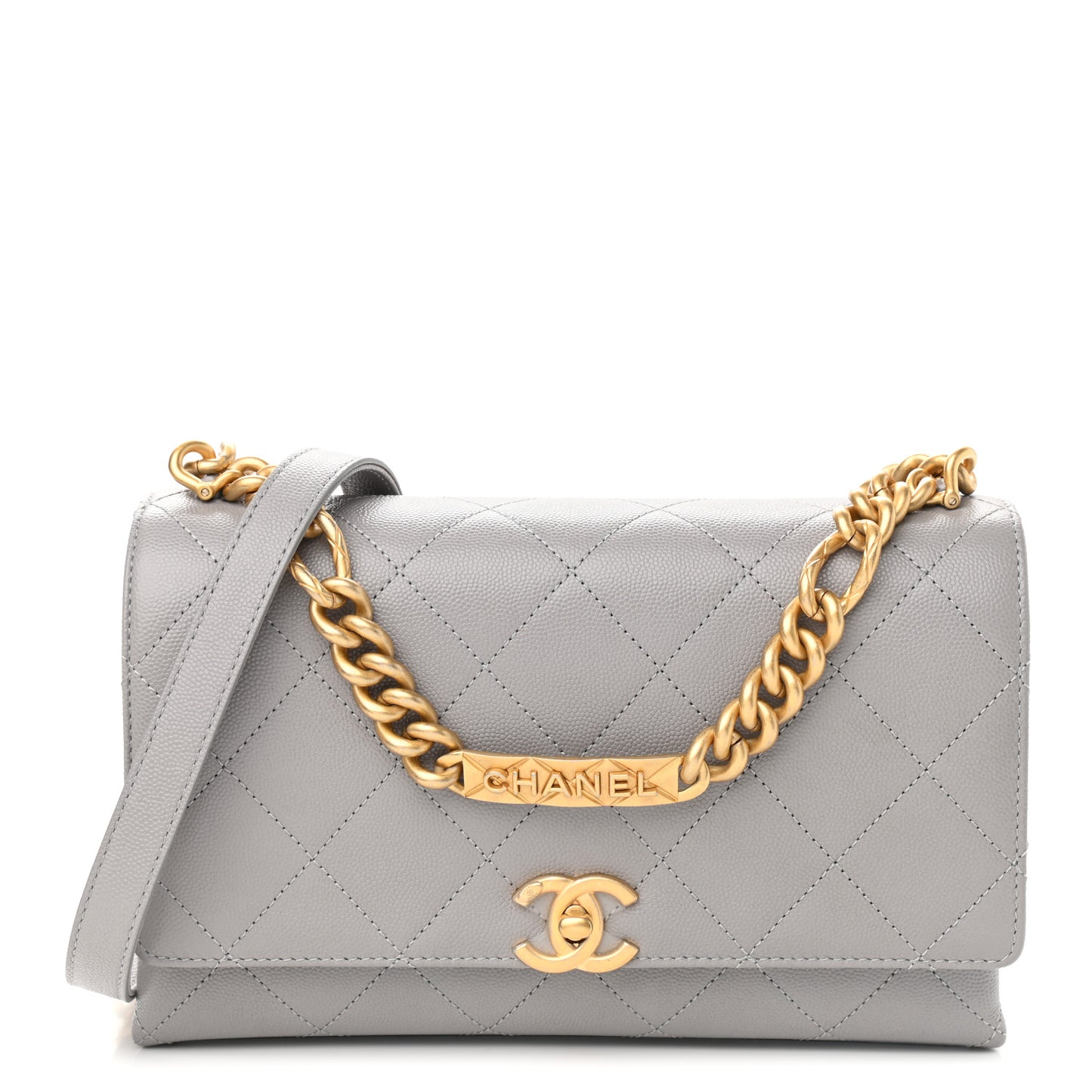 Caviar Quilted Bracelet On Chain Flap Grey