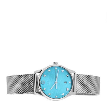 Gucci Stainless Steel Turquoise Mother of Pearl 29mm G-Timeless Charm Quartz Watch 2 of 5