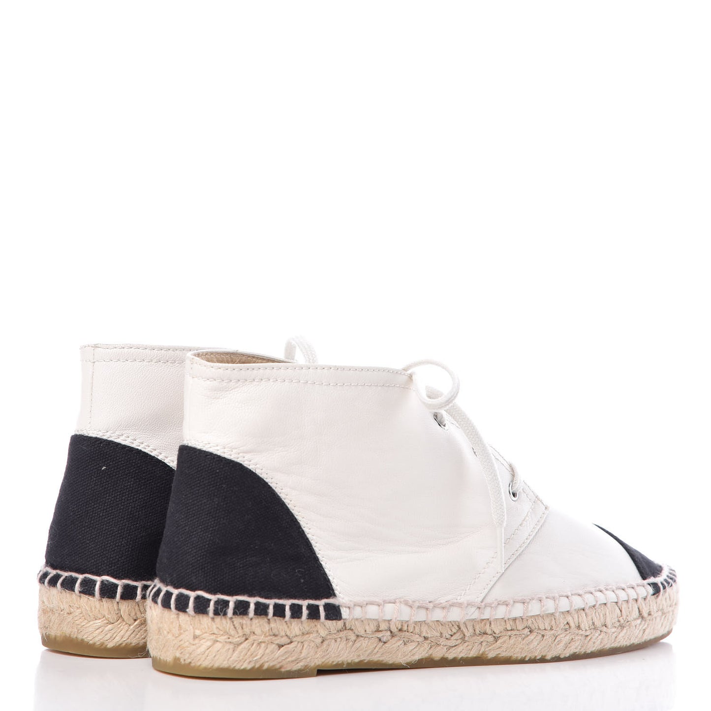 Lambskin Canvas Cap Toe Lace Up Espadrilles 38 White Black