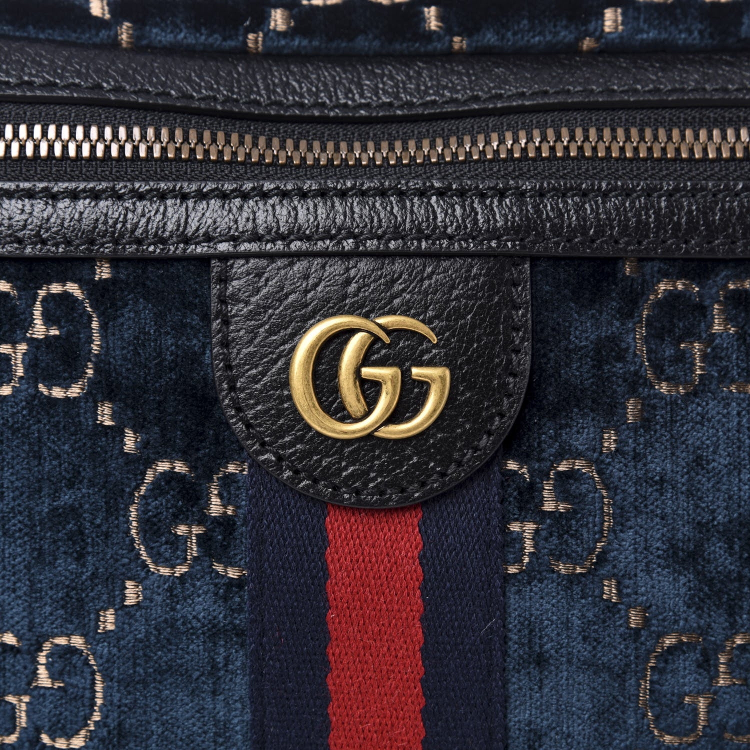 Gucci Velvet GG Monogram Web Belt Bag Blue Beige 9 of 9