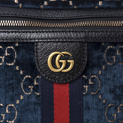 Gucci Velvet GG Monogram Web Belt Bag Blue Beige 9 of 9