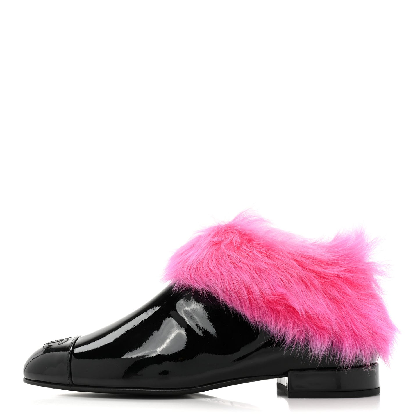 Patent Shearling Lambskin Cap Toe Short Boots 39 Black Pink