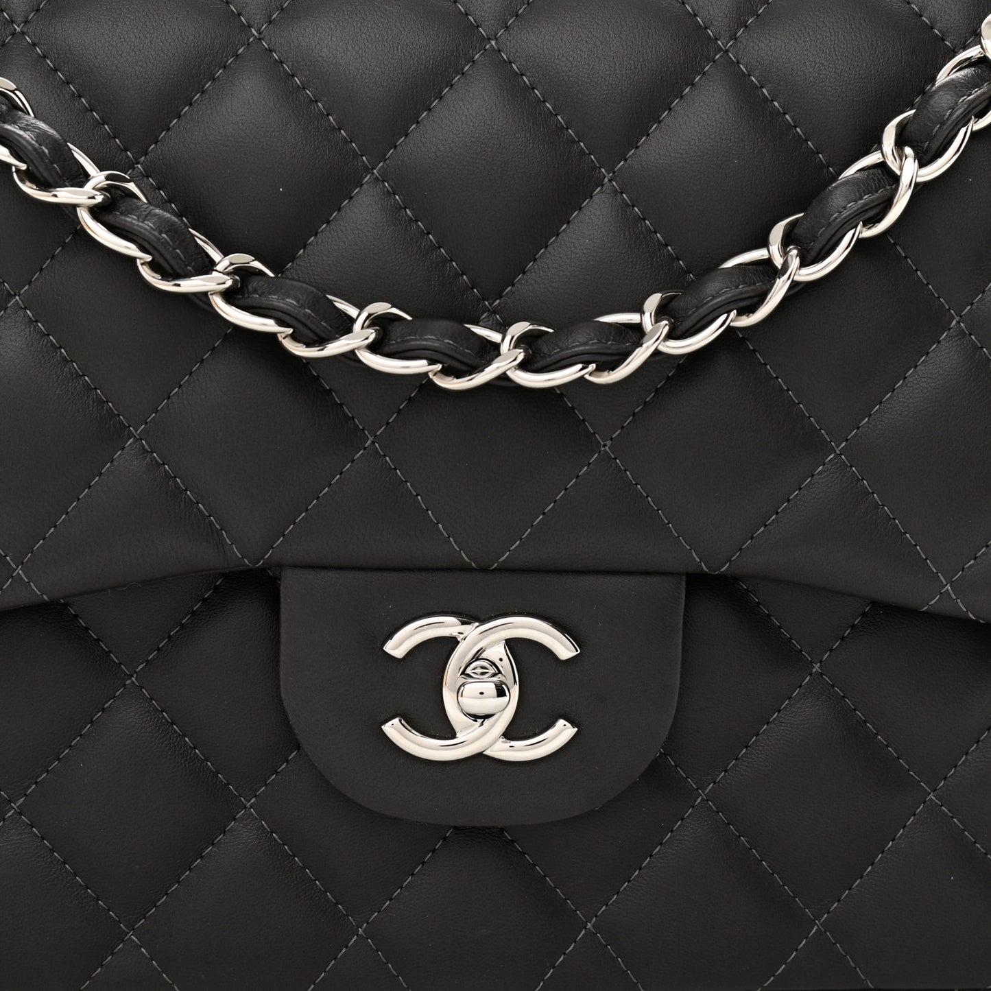Lambskin Quilted Jumbo Double Flap Dark Grey