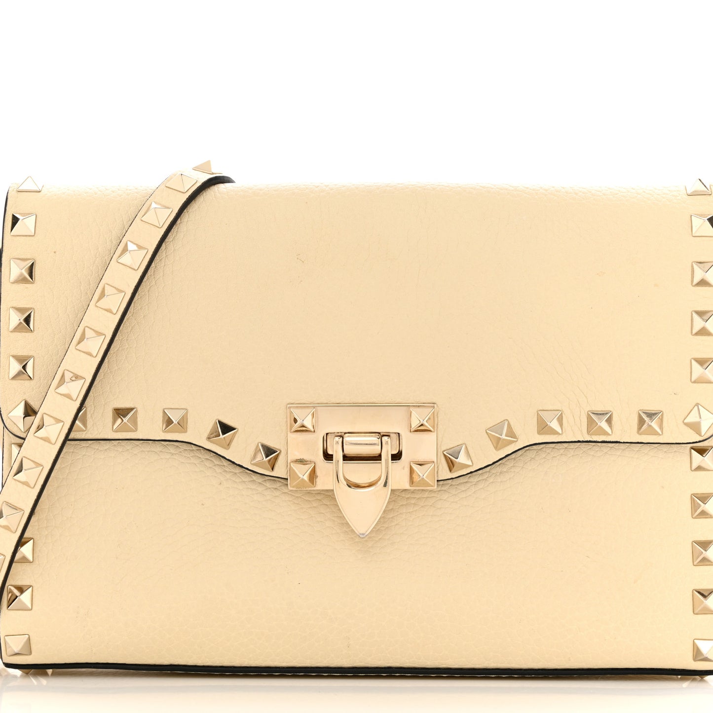 Pebbled Calfskin Medium Rockstud Flip Lock Crossbody Bag Light Ivory