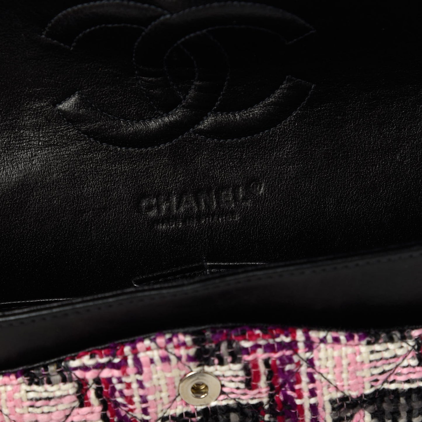Tweed Quilted Medium Double Flap Pink Black