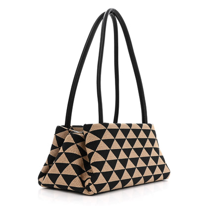 Prada Jacquard Triangolo Symbole Embroidered Small Shoulder Bag Black Corda 3 of 12