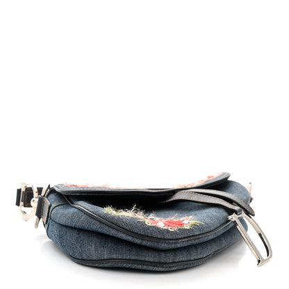 Christian Dior Denim Crystal Floral Embroidered Saddle Bag Multicolor 4 of 11