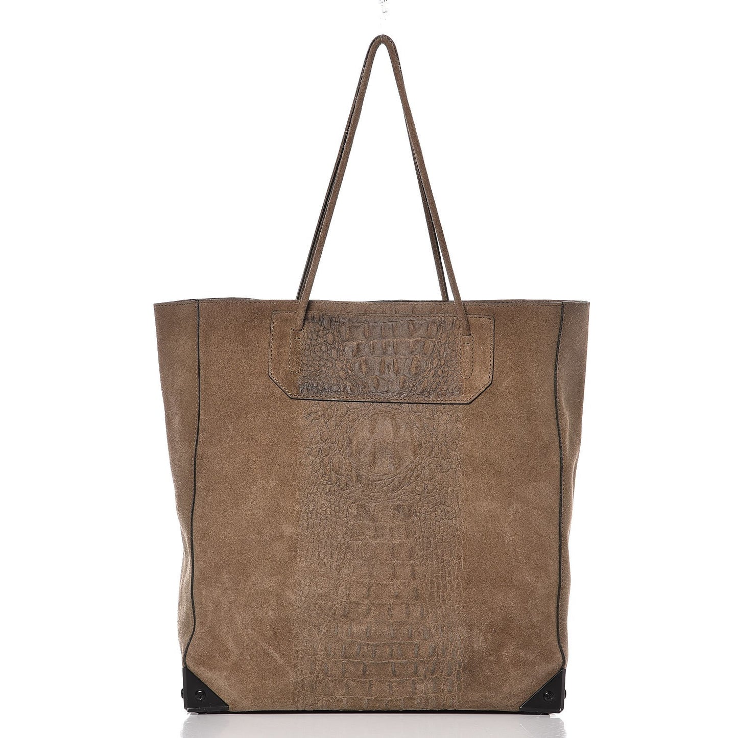 Suede Crocodile Embossed Prisma Skeletal Tote Bag Brown