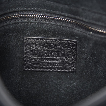 Valentino Garavani Pebbled Calfskin Rockstud Rolling Wristlet Clutch Black 7 of 8