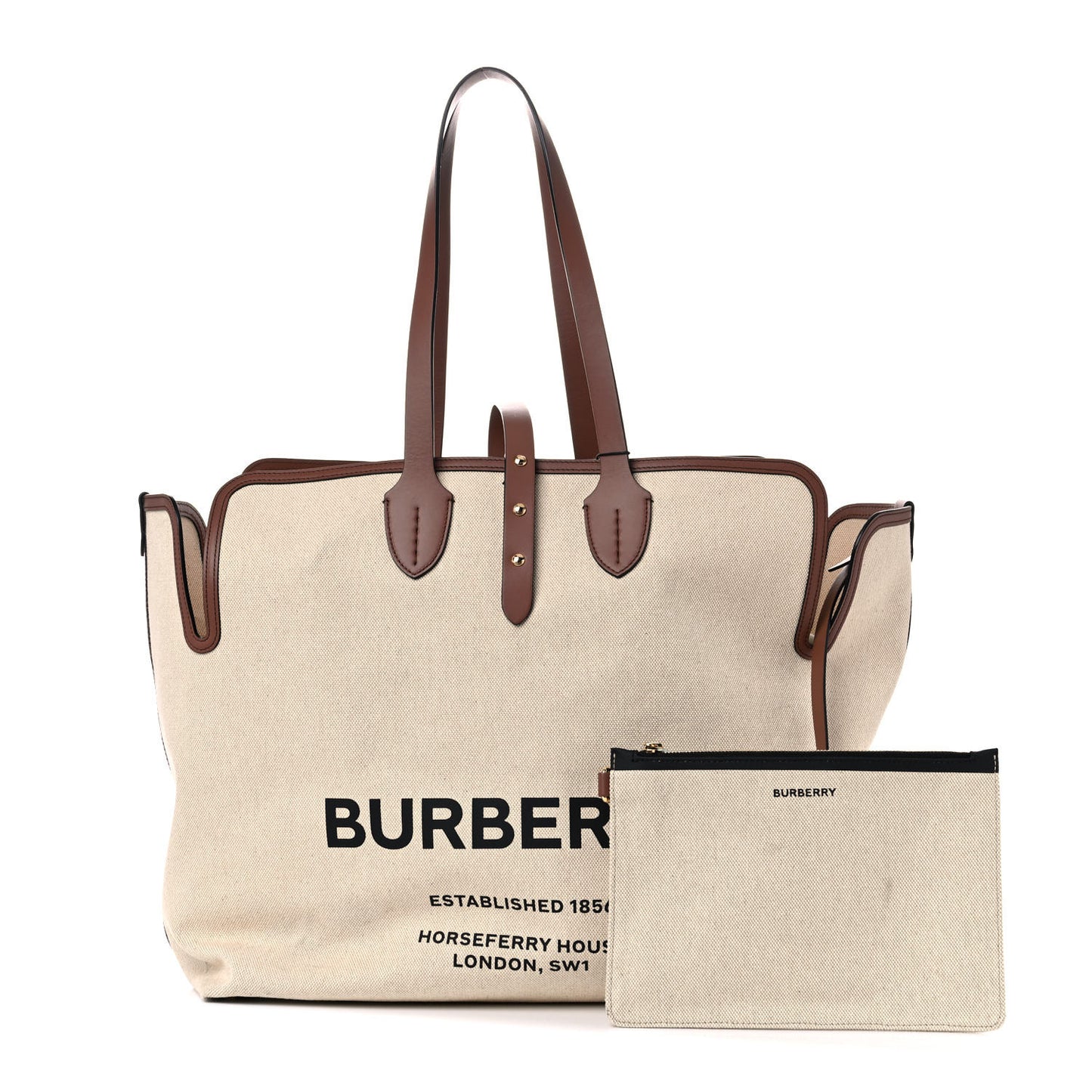 Cotton Canvas Calfskin Large Soft Belted Tote Bag Natural