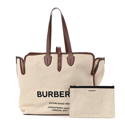 Burberry Cotton Canvas Calfskin Large Soft Belted Tote Bag Natural 1 of 14