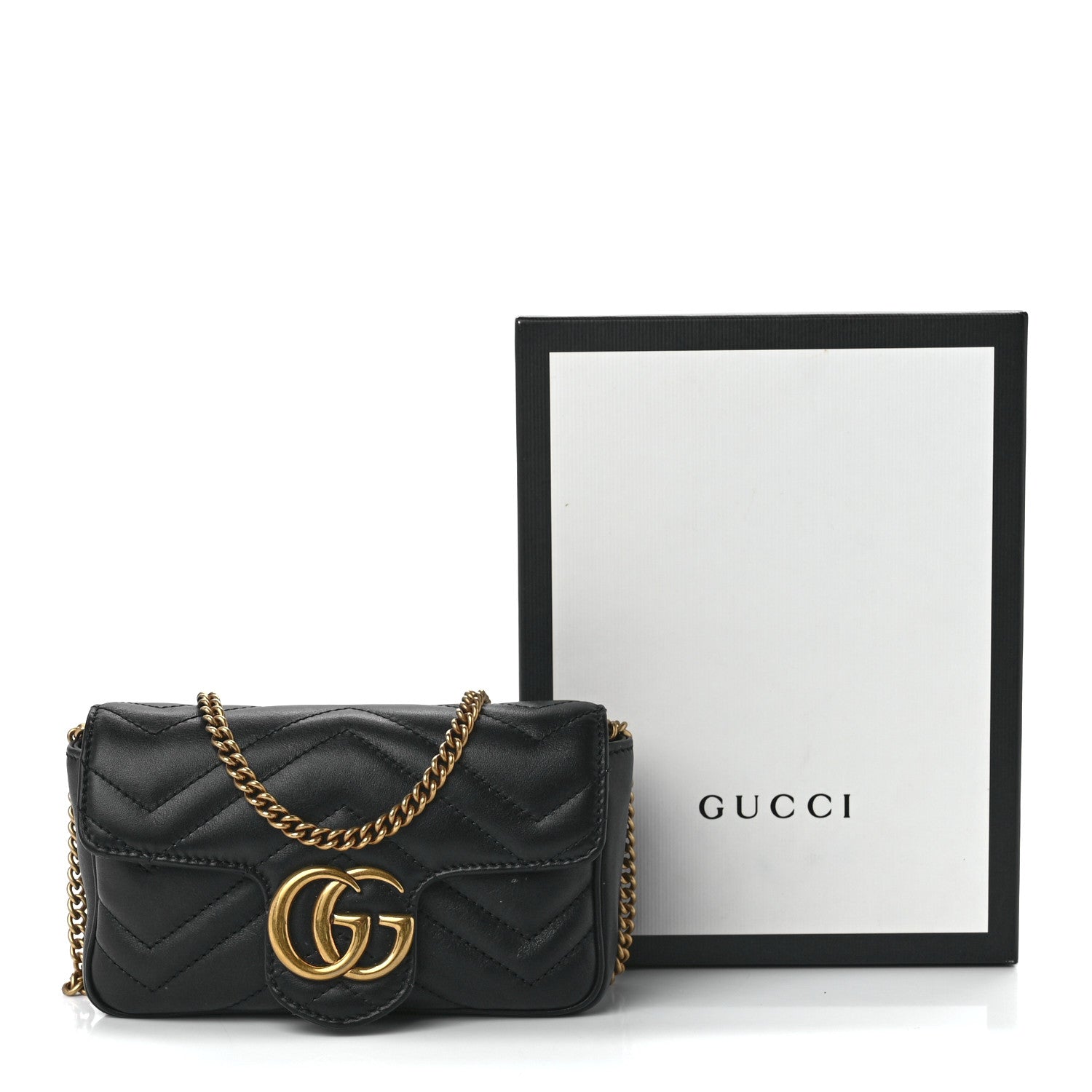 Gucci Calfskin Matelasse Super Mini GG Marmont Shoulder Bag Black 12 of 12