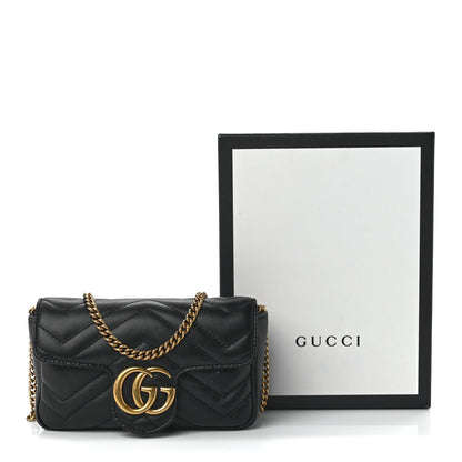 Gucci Calfskin Matelasse Super Mini GG Marmont Shoulder Bag Black 12 of 12