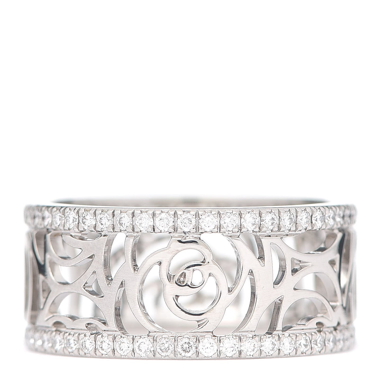 18K White Gold Diamond Camellia Ajoure Band Ring 53 6.25