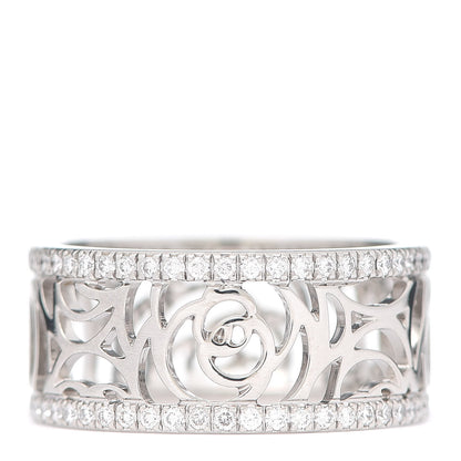 Chanel 18K White Gold Diamond Camellia Ajoure Band Ring 53 6.25 1 of 5