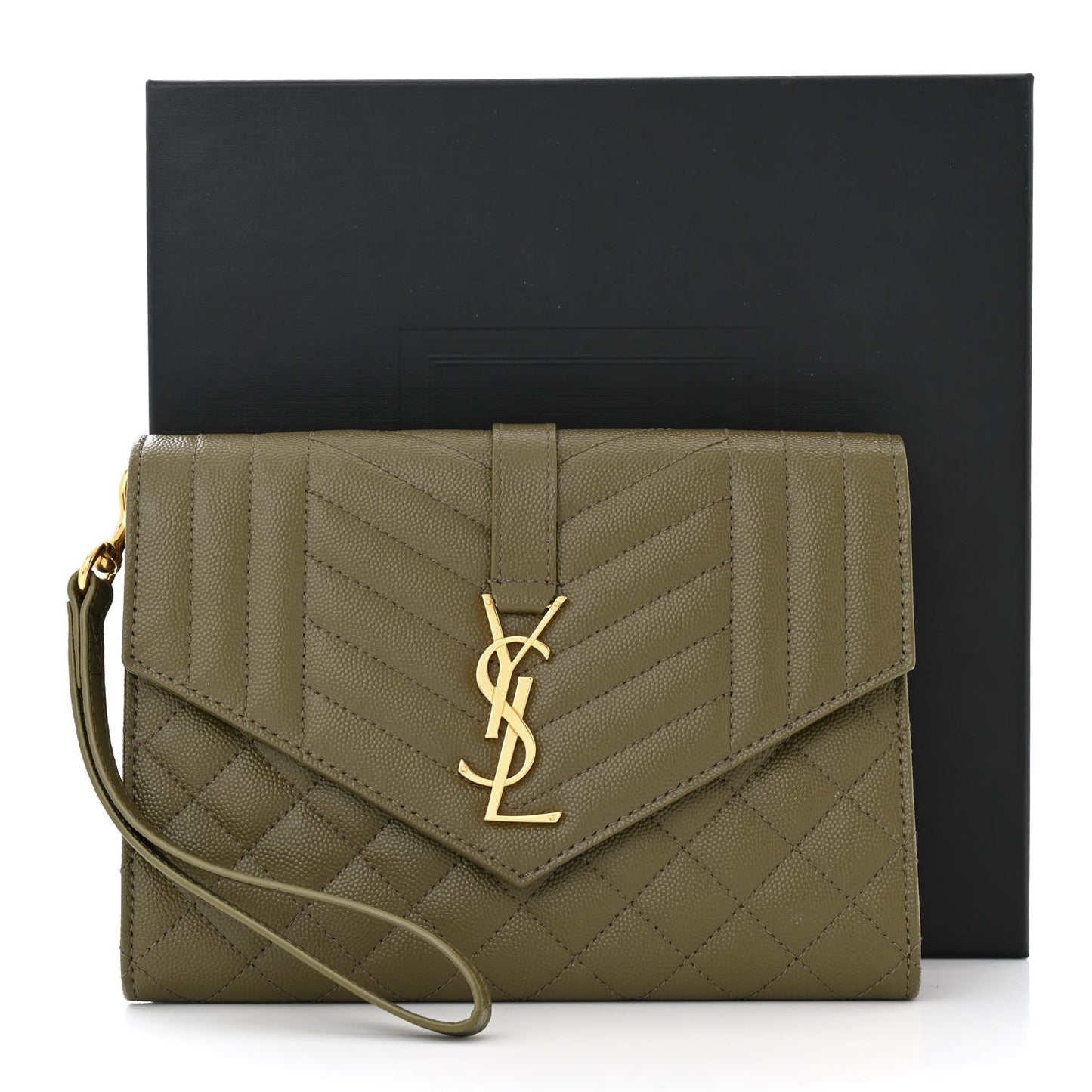 Grain De Poudre Textured Mixed Matelasse Triquilt Monogram Clutch Vert Kaki