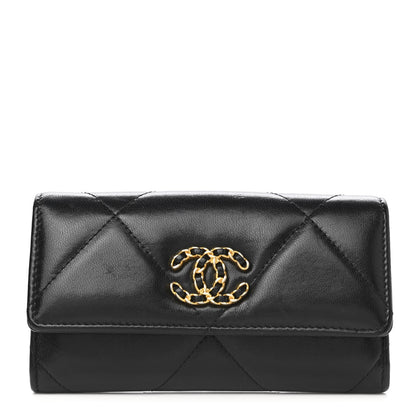 Chanel Shiny Goatskin Quilted Chanel 19 Flap Wallet Black 1 of 9