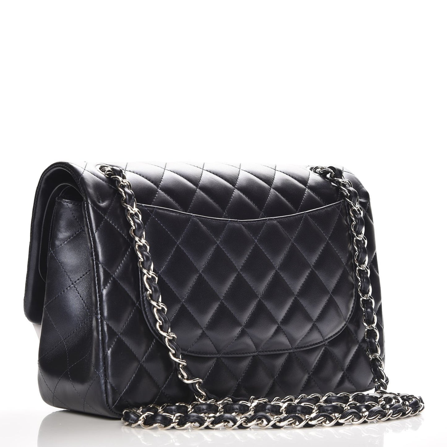 Metallic Lambskin Quilted Jumbo Double Flap Navy