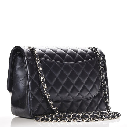 Chanel Metallic Lambskin Quilted Jumbo Double Flap Navy 3 of 7