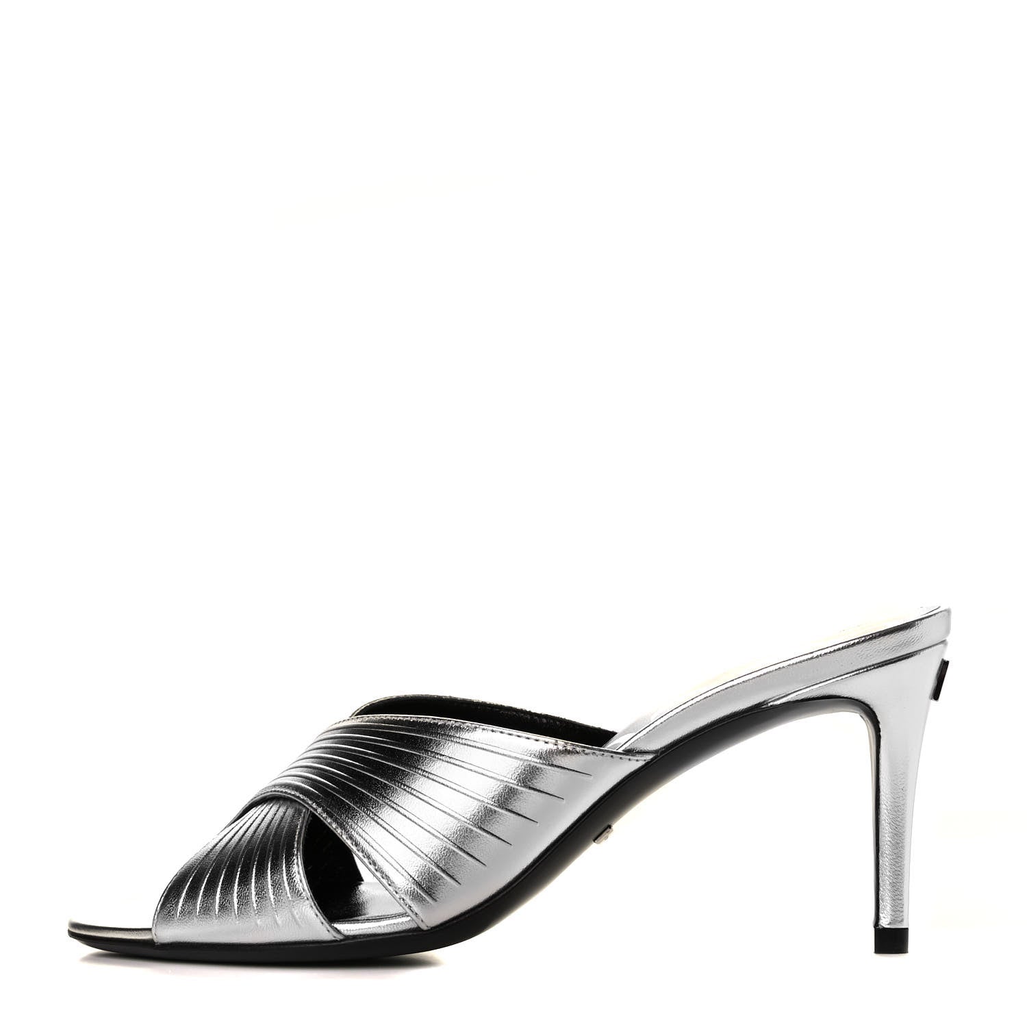 Gucci Metallic Nappa Crossover Heel Slide Sandals 36 Silver 1 of 6