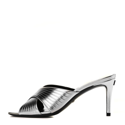 Gucci Metallic Nappa Crossover Heel Slide Sandals 36 Silver 1 of 6