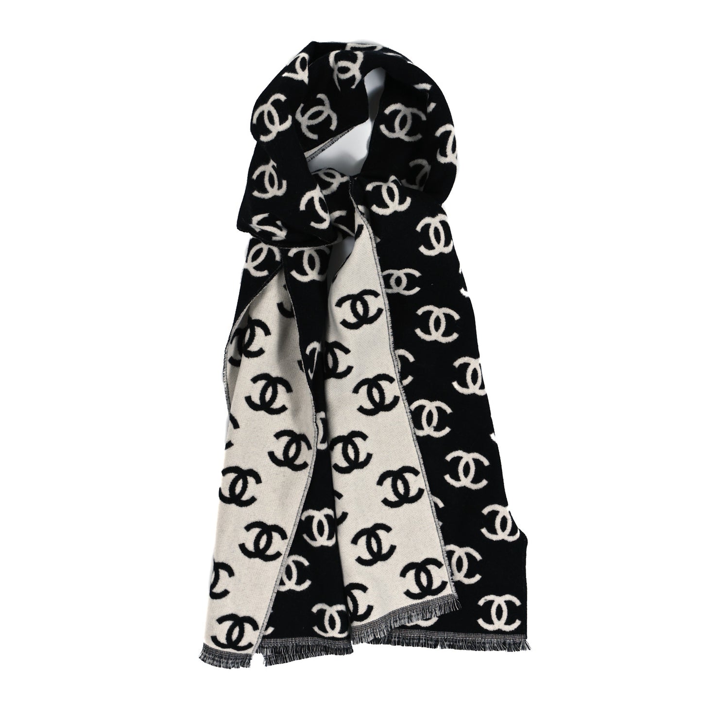 Wool Cashmere CC Scarf Black White