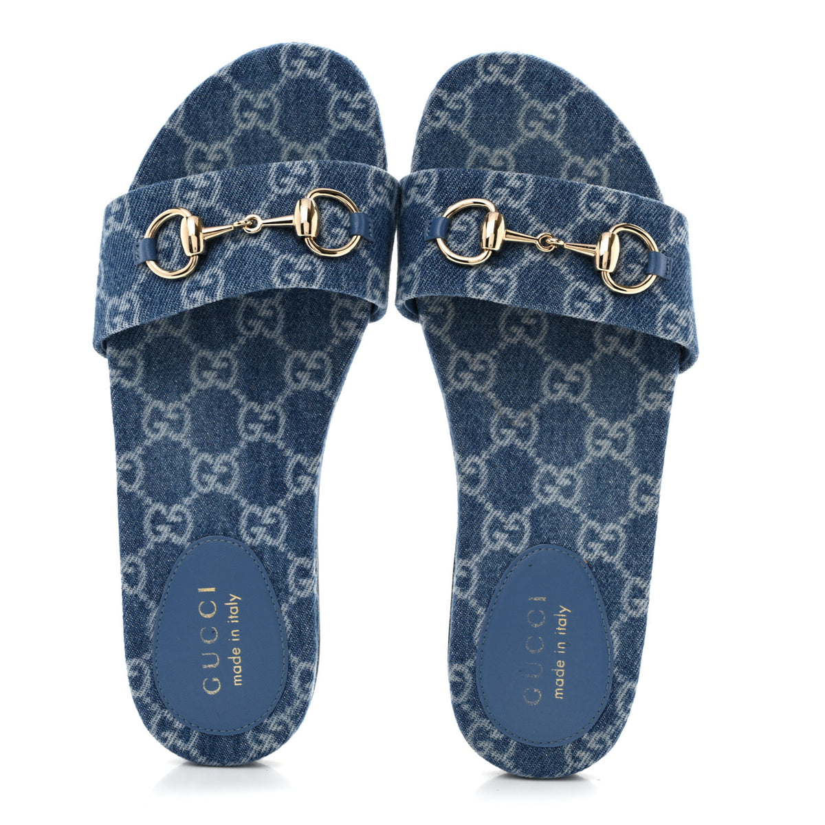 Gucci New Denim GG Monogram Horsebit Flat Slide Sandals 36 Blue 2 of 10