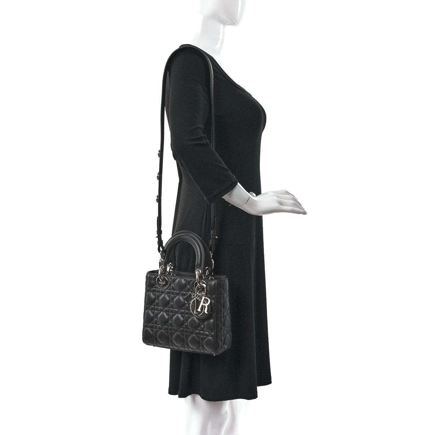 Lambskin Cannage Small Lucky Badges My Lady Dior Dark Grey