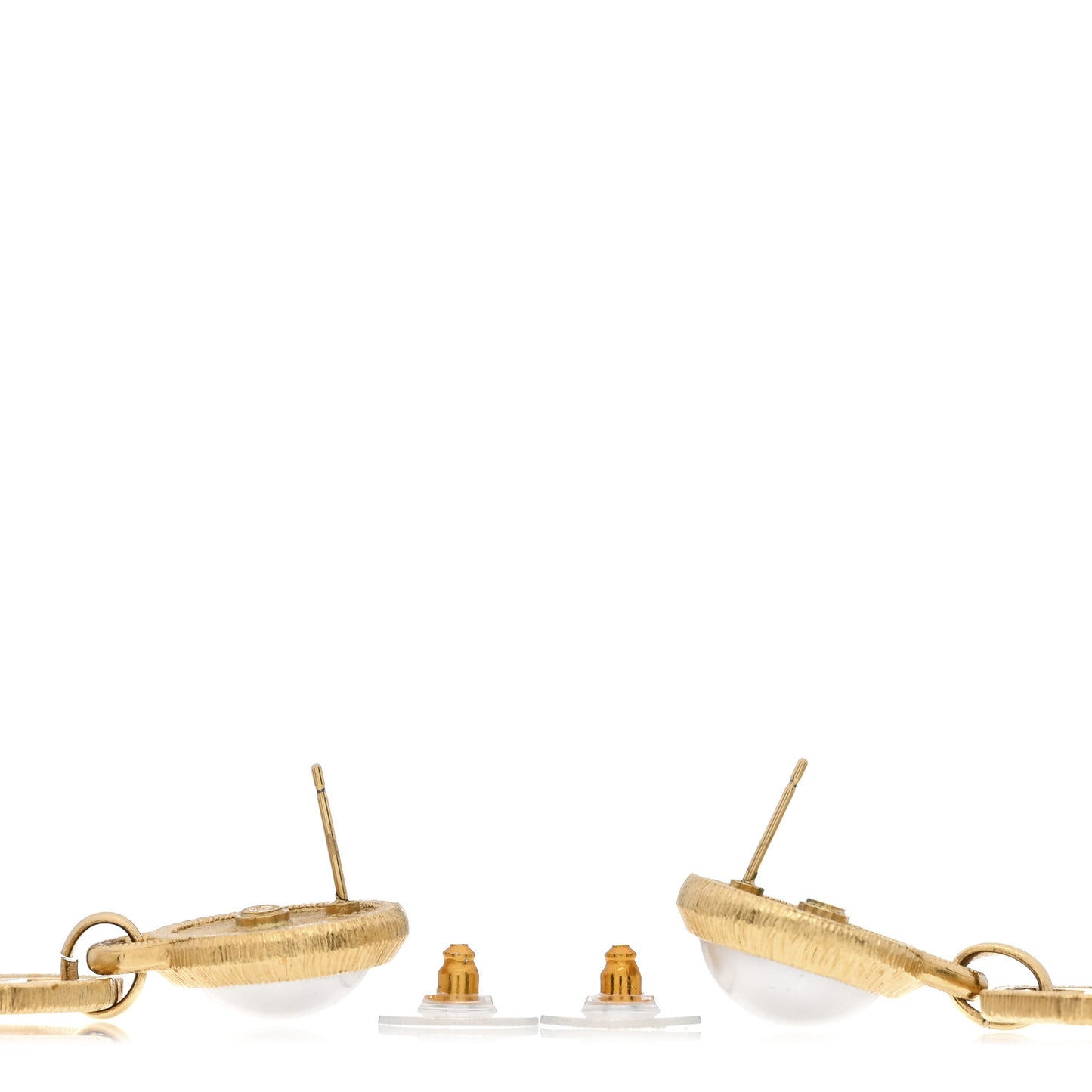 Pearl CC Tags Drop Earrings Gold