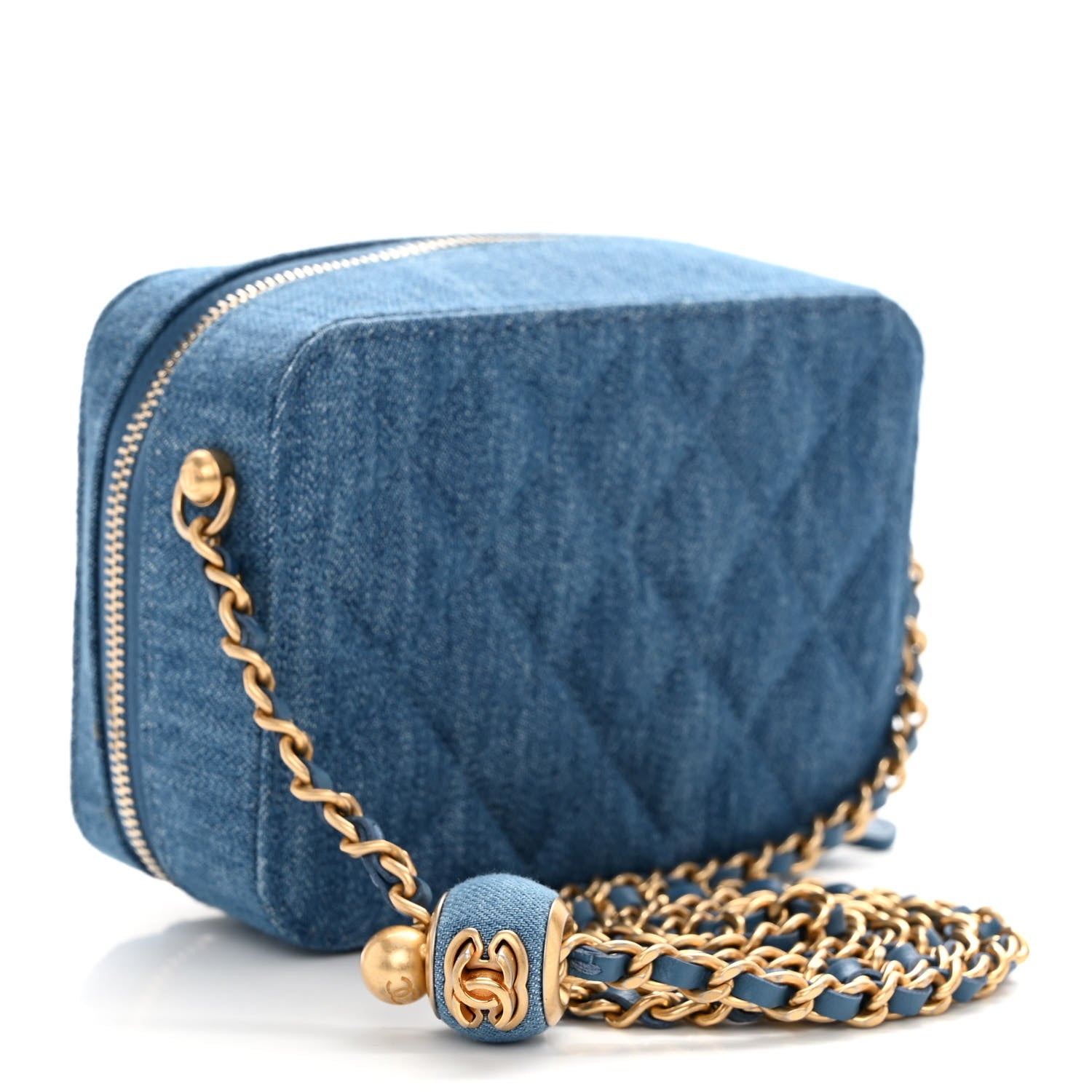 Chanel Denim Quilted CC Pearl Crush Camera Case Blue 3 of 10