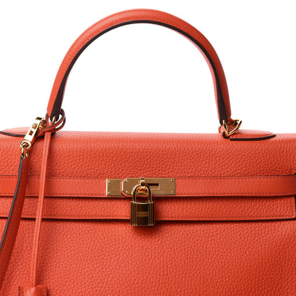 Hermes Taurillon Clemence Kelly Retourne 35 Orange Poppy 10 of 11