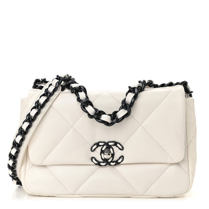 Chanel Glossy Calfskin Quilted Medium Chanel 19 Flap White Black 1 of 11