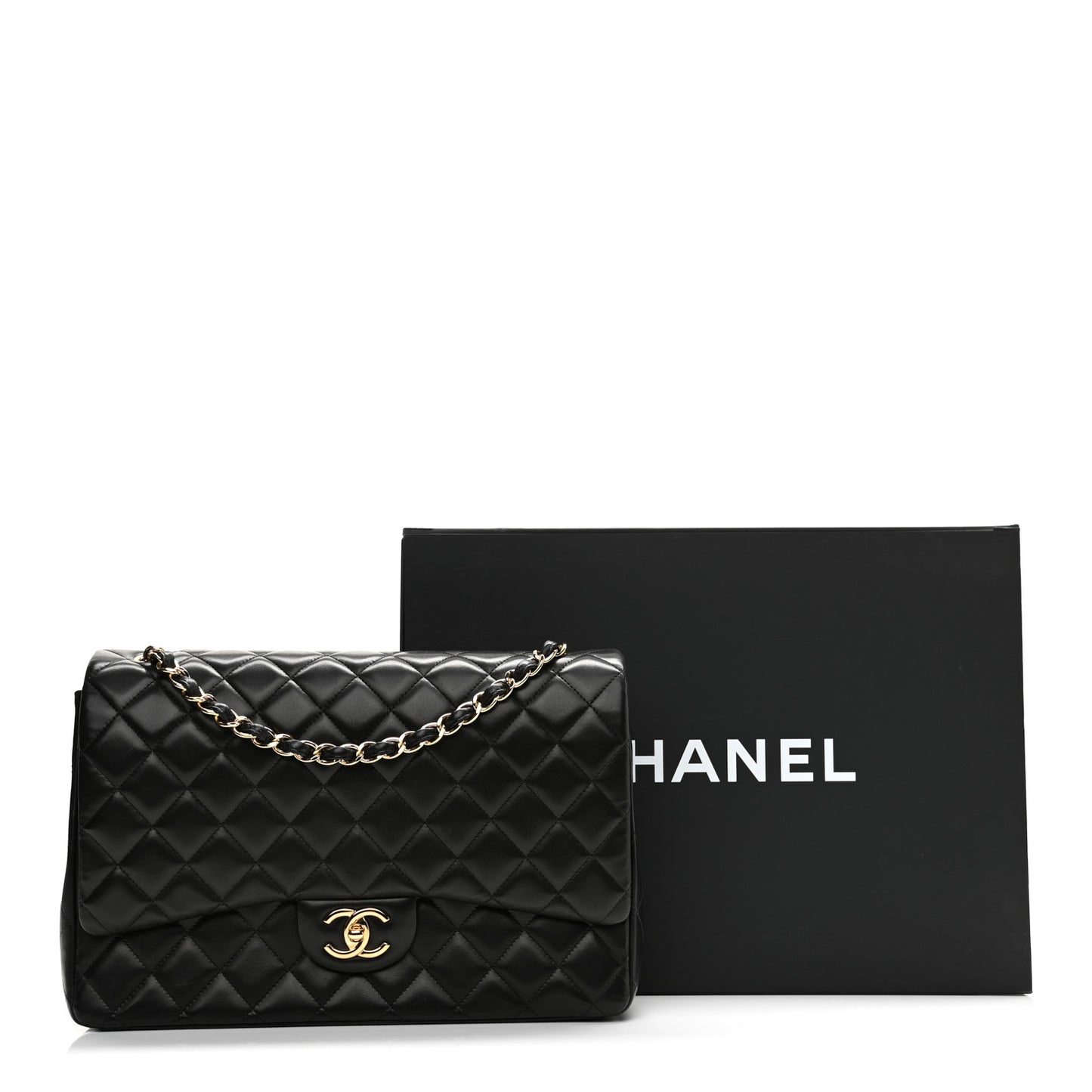 Lambskin Quilted Maxi Double Flap Black