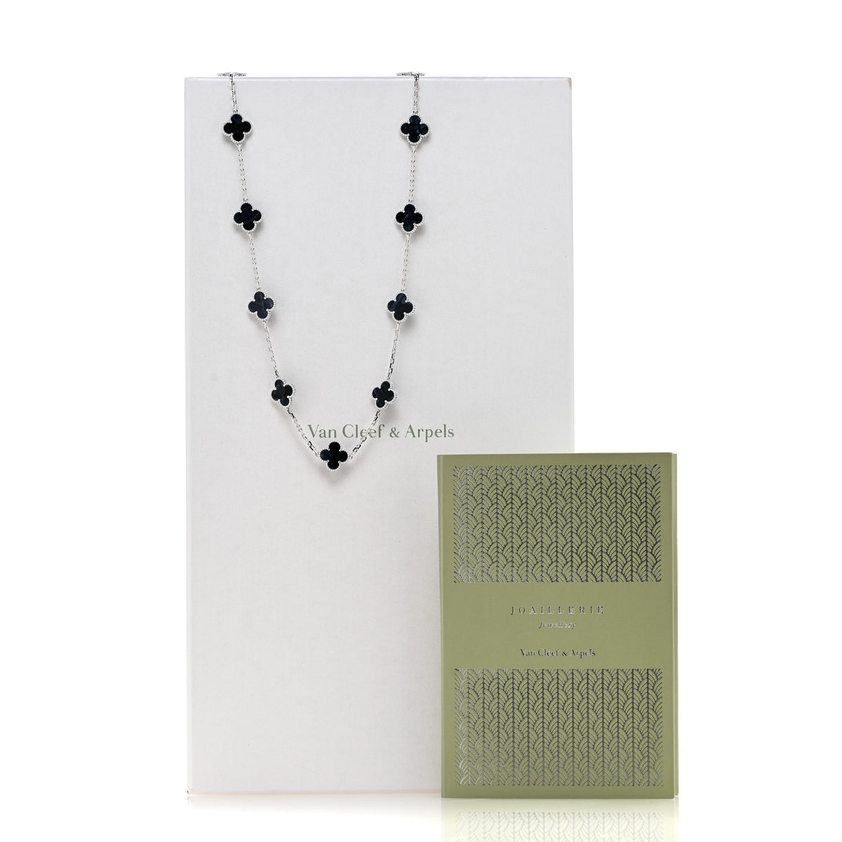 Van Cleef & Arpels 18K White Gold Pietersite 20 Motifs Vintage Alhambra Necklace 6 of 6