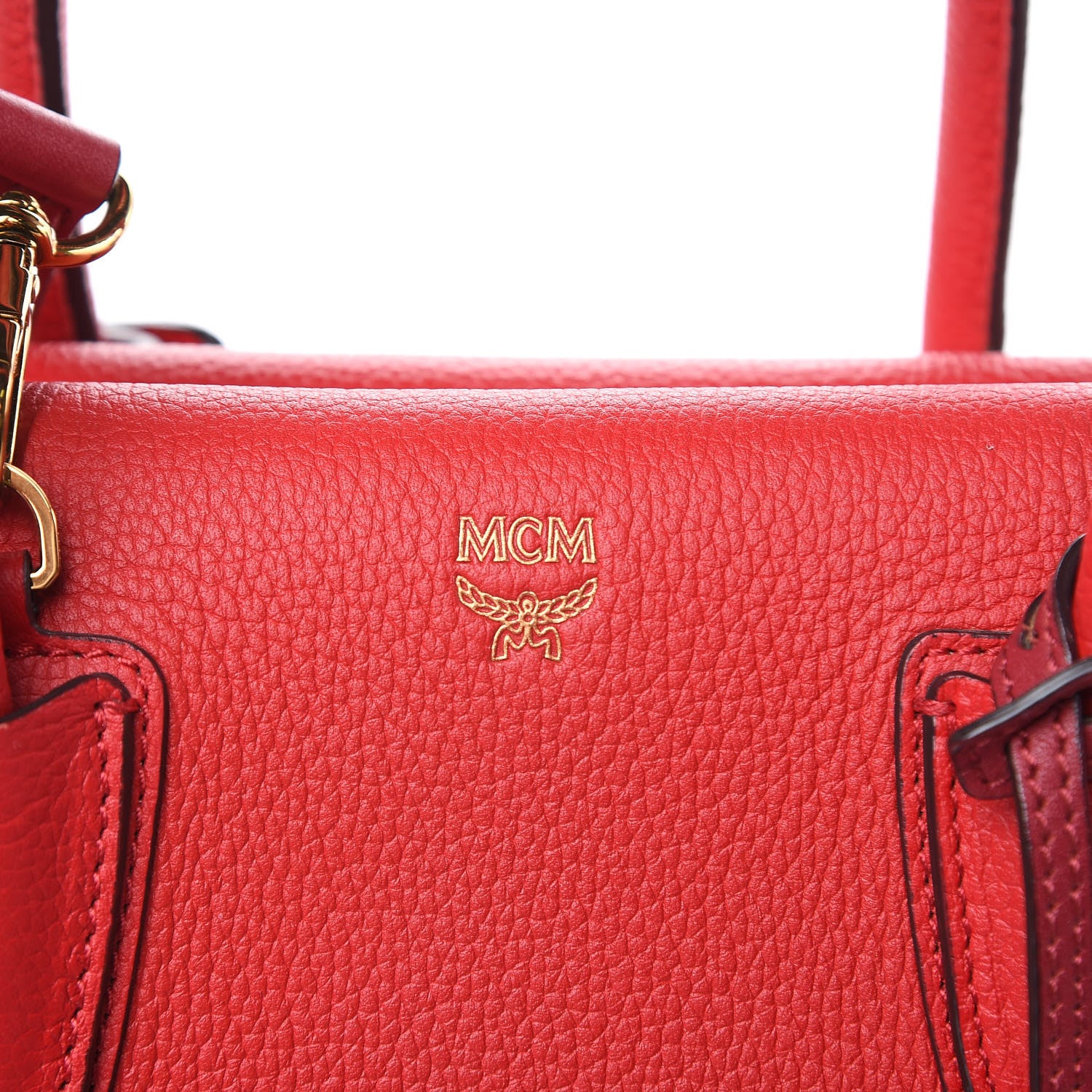 MCM Grained Calfskin Medium Milla Tote Red 6 of 10