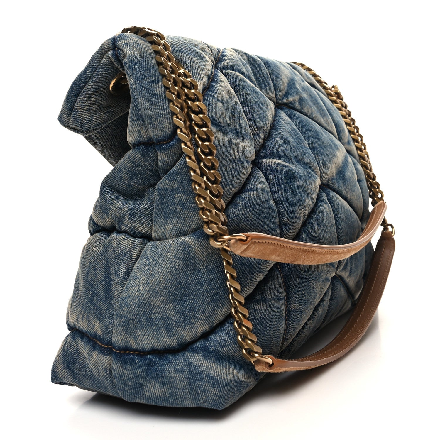 Saint Laurent Denim Quilted Medium Loulou Puffer Monogram Chain Satchel Blue Cinnamon 3 of 11