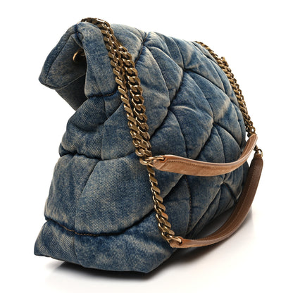 Saint Laurent Denim Quilted Medium Loulou Puffer Monogram Chain Satchel Blue Cinnamon 3 of 11