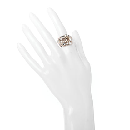 Chanel Metal Glass Pearl Strass Snowfall Ring 52 6 Light Gold 2 of 4