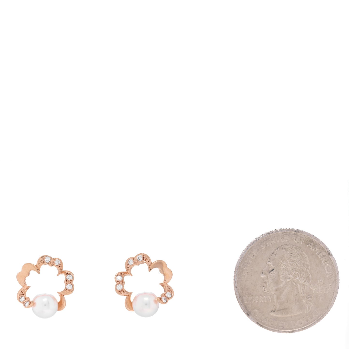 18K Rose Gold Diamond Akoya Pearl 6mm Cherry Blossom Earrings