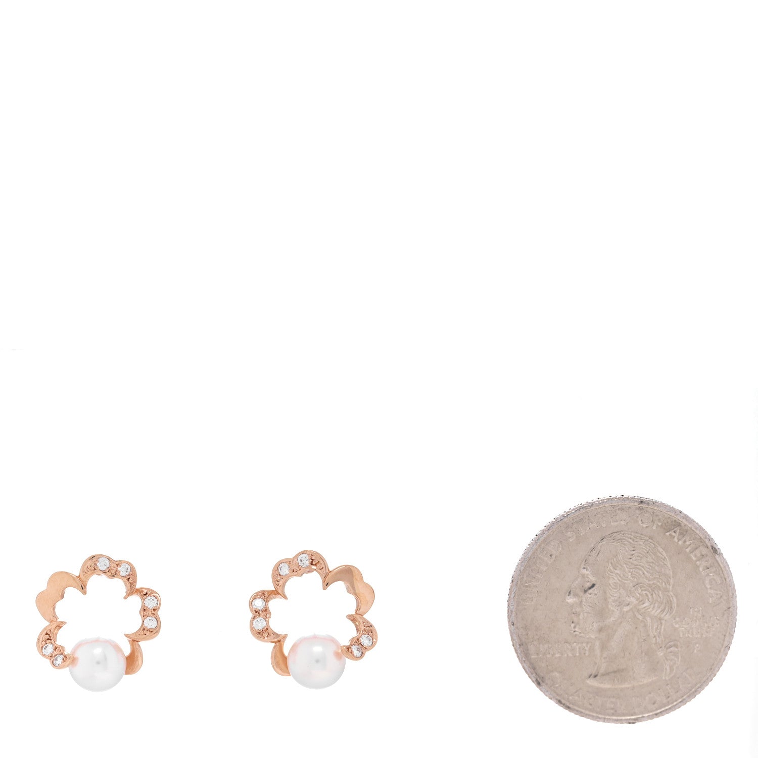 Mikimoto 18K Rose Gold Diamond Akoya Pearl 6mm Cherry Blossom Earrings 2 of 5