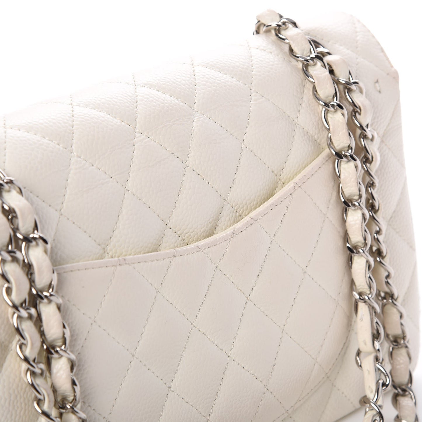 Caviar Quilted Medium Double Flap White