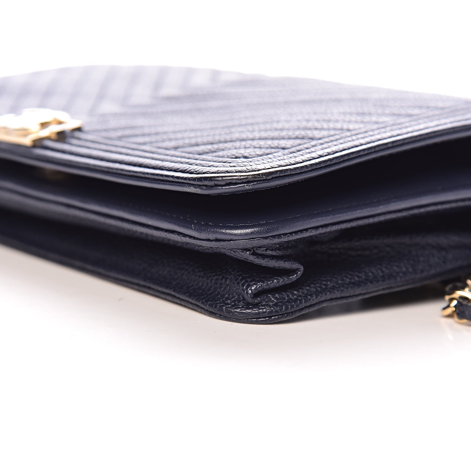 Chanel Caviar Chevron Quilted Boy Wallet On Chain WOC Blue 13 of 14